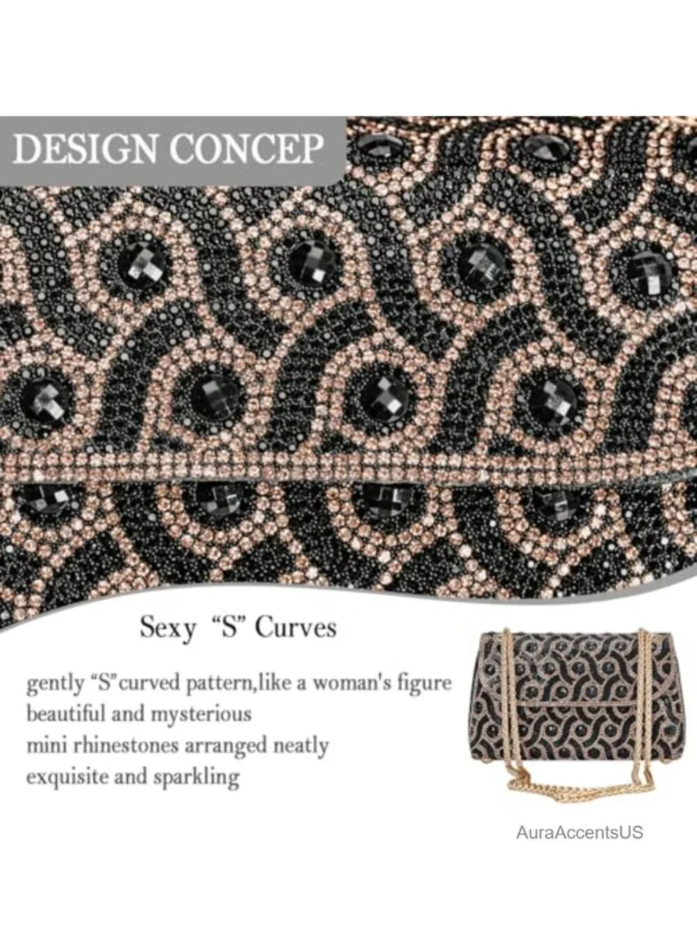 Evening Chain Strap Crossbody Clutch Purse with Rhinestones